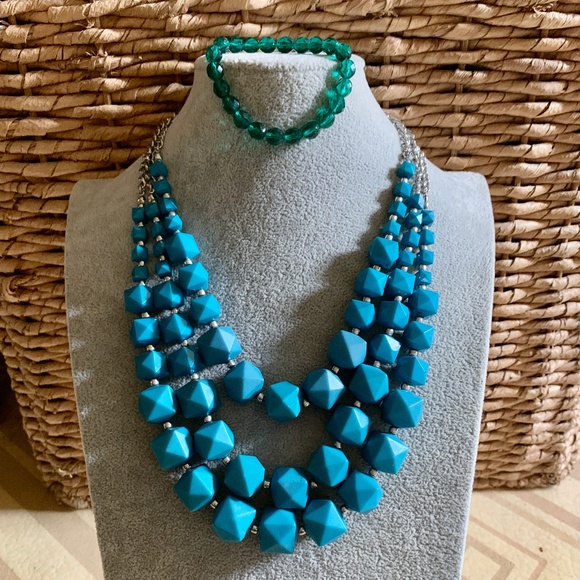 Charming Charlie Turquoise Beads + Green Crystal Bracelet - Picture 2 of 5